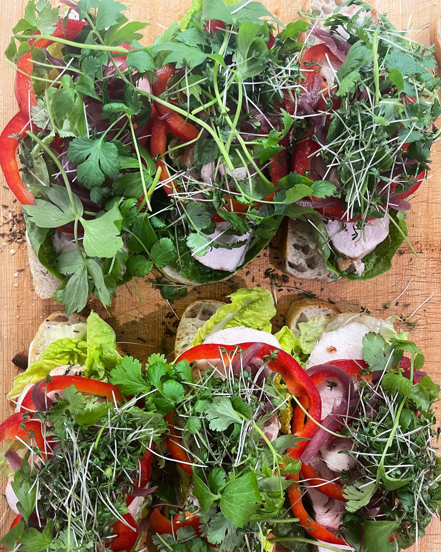 Sandwiches sprinkled with herbs and greens