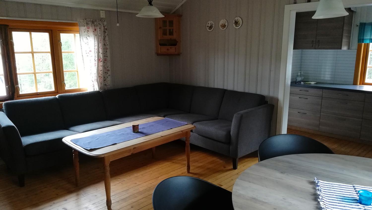 The lounge area in Roksjøhytta cabin in Snåsa