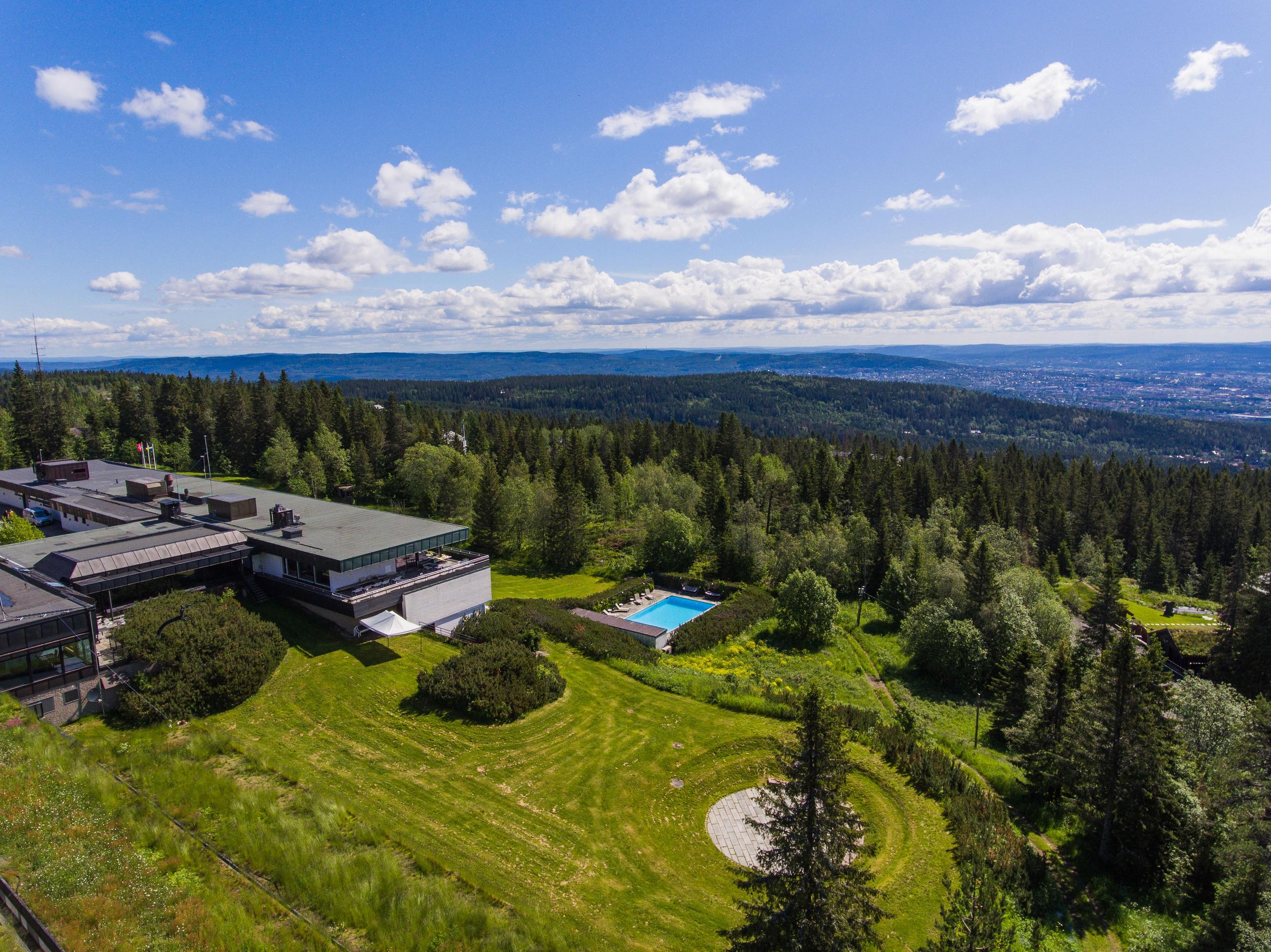 Aerial shot of the hotel.