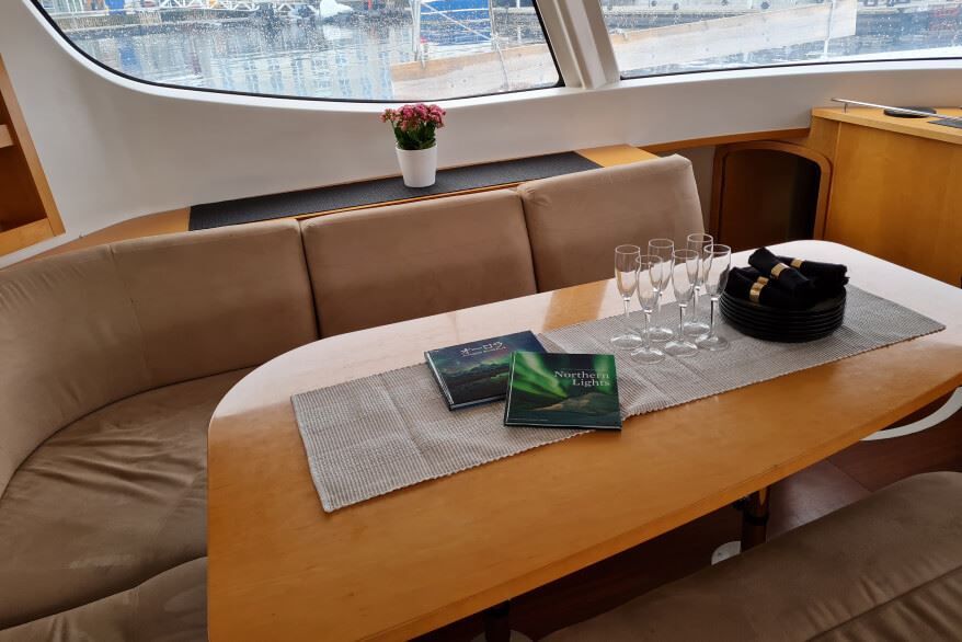 The saloon inside the Northern Yachting catamaran