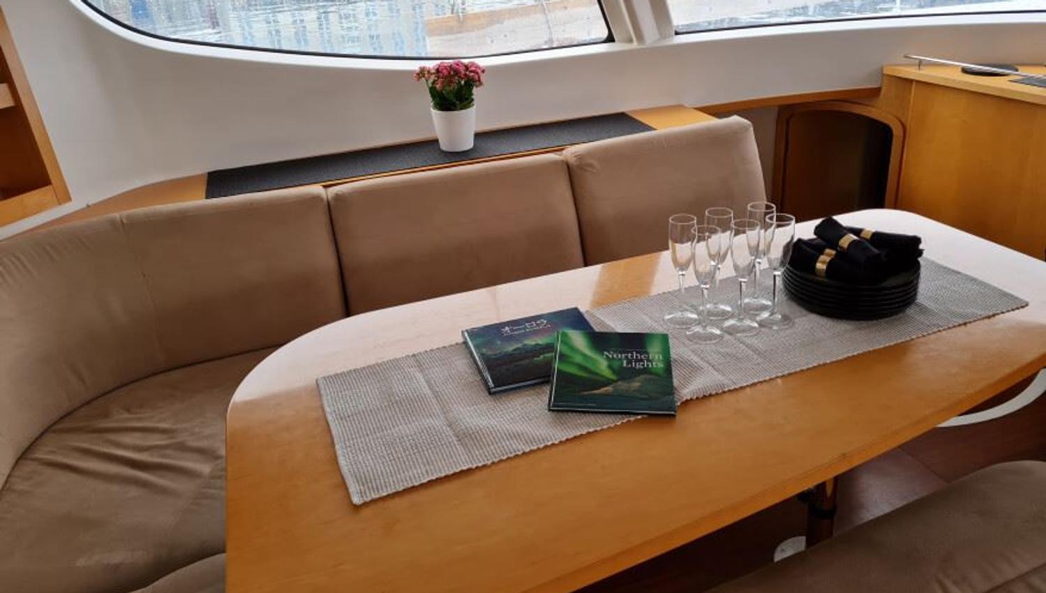 The saloon inside the Northern Yachting catamaran