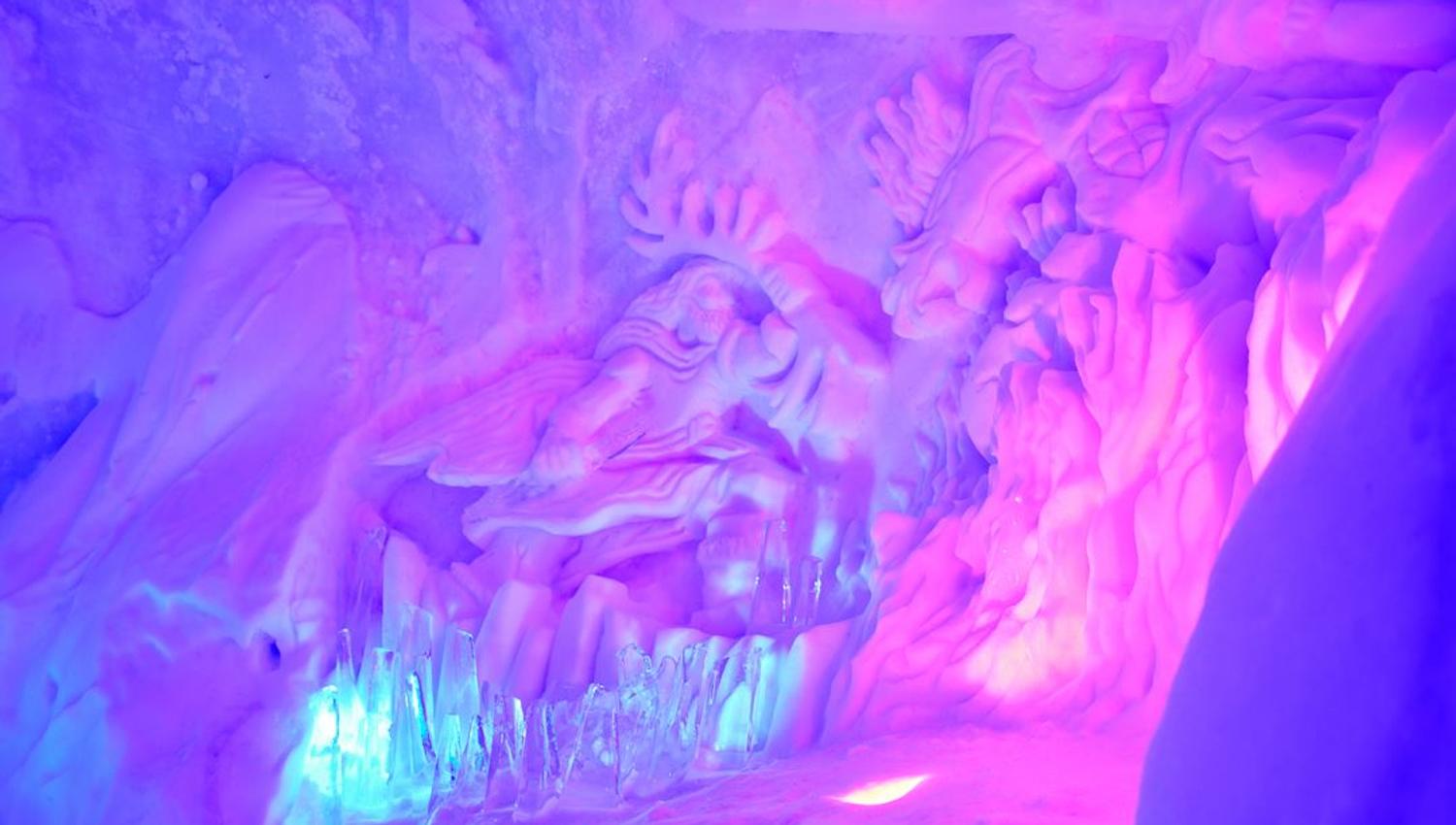 Art made of snow inside the snow dome