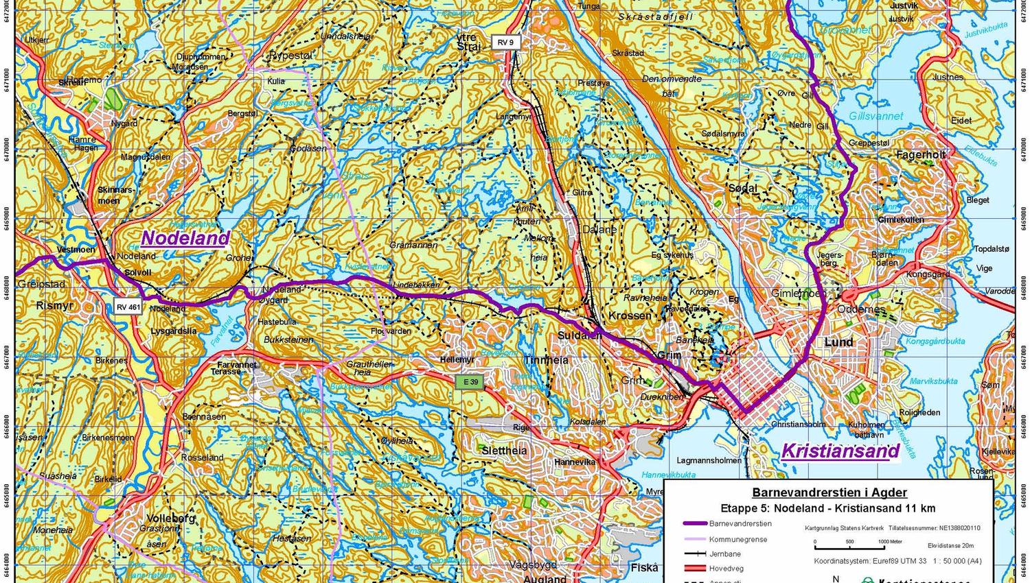 Kart etappe 5 Nodeland - Kristiansand NO