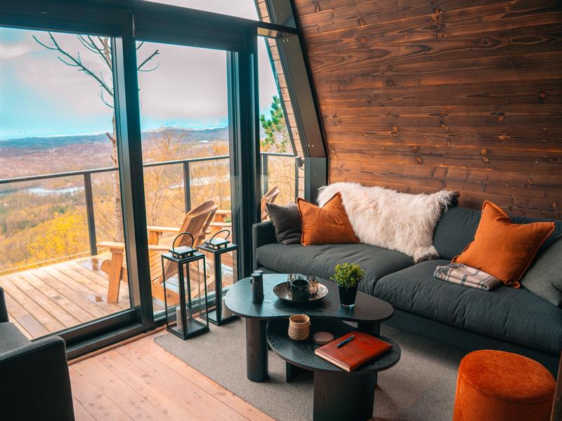 Seating area by the floor-to-sealing window