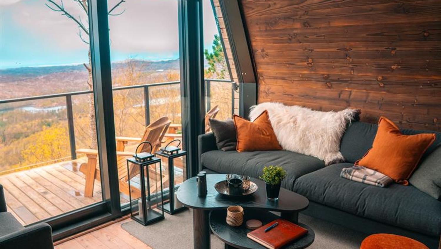 Seating area by the floor-to-sealing window
