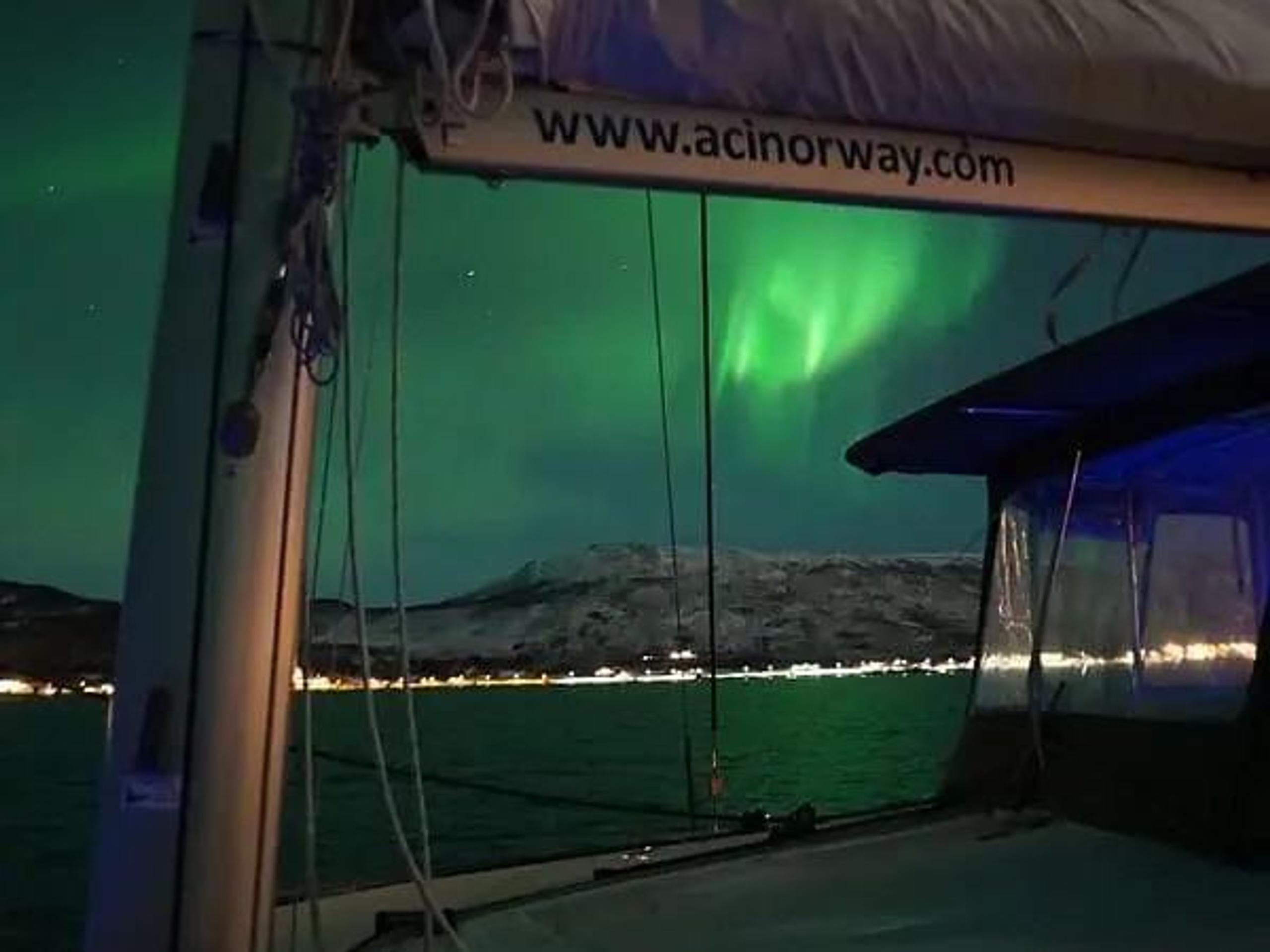 The northern lights seen from the catamaran