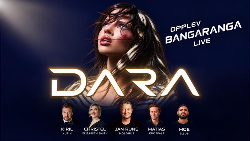 Portrait of Dora the 2026 eurovision winner with local stars such as Jan Rune Holdhus, Cristel Elisabeth Smith, Mathias Kuoppala and Kiril Kutin