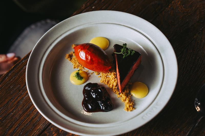 dessert som serveres på restaurant Bjørk på Gaustablikk Fjellresort
