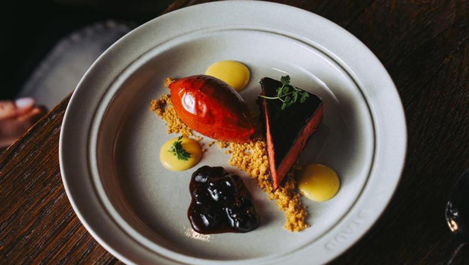 dessert som serveres på restaurant Bjørk på Gaustablikk Fjellresort