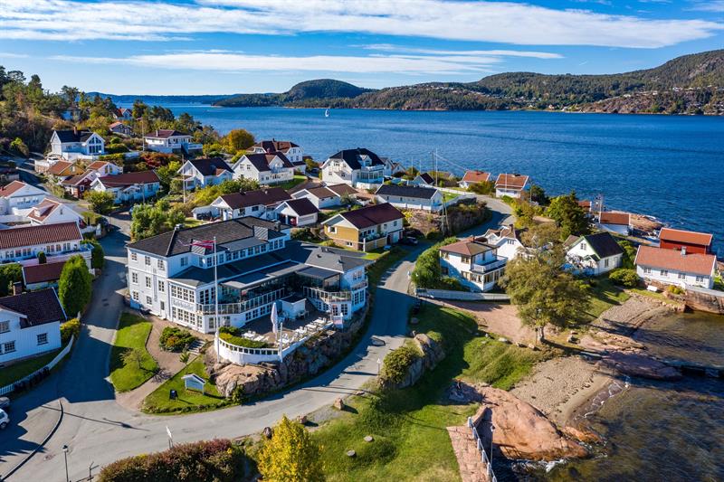 Drone photo of Badehotellet and the sea