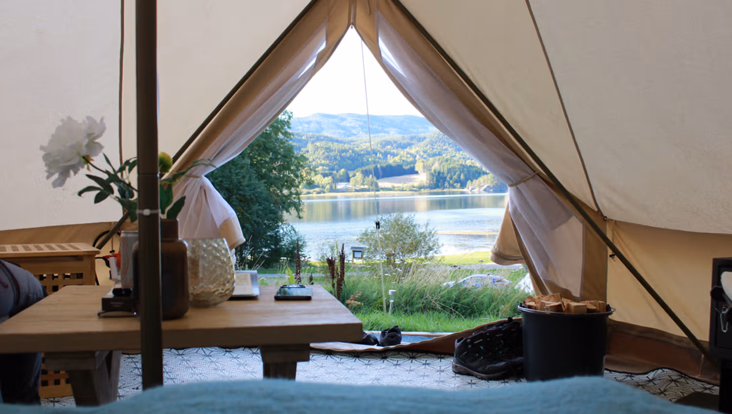 utsikt fra Glamping telt på Lystang Camping