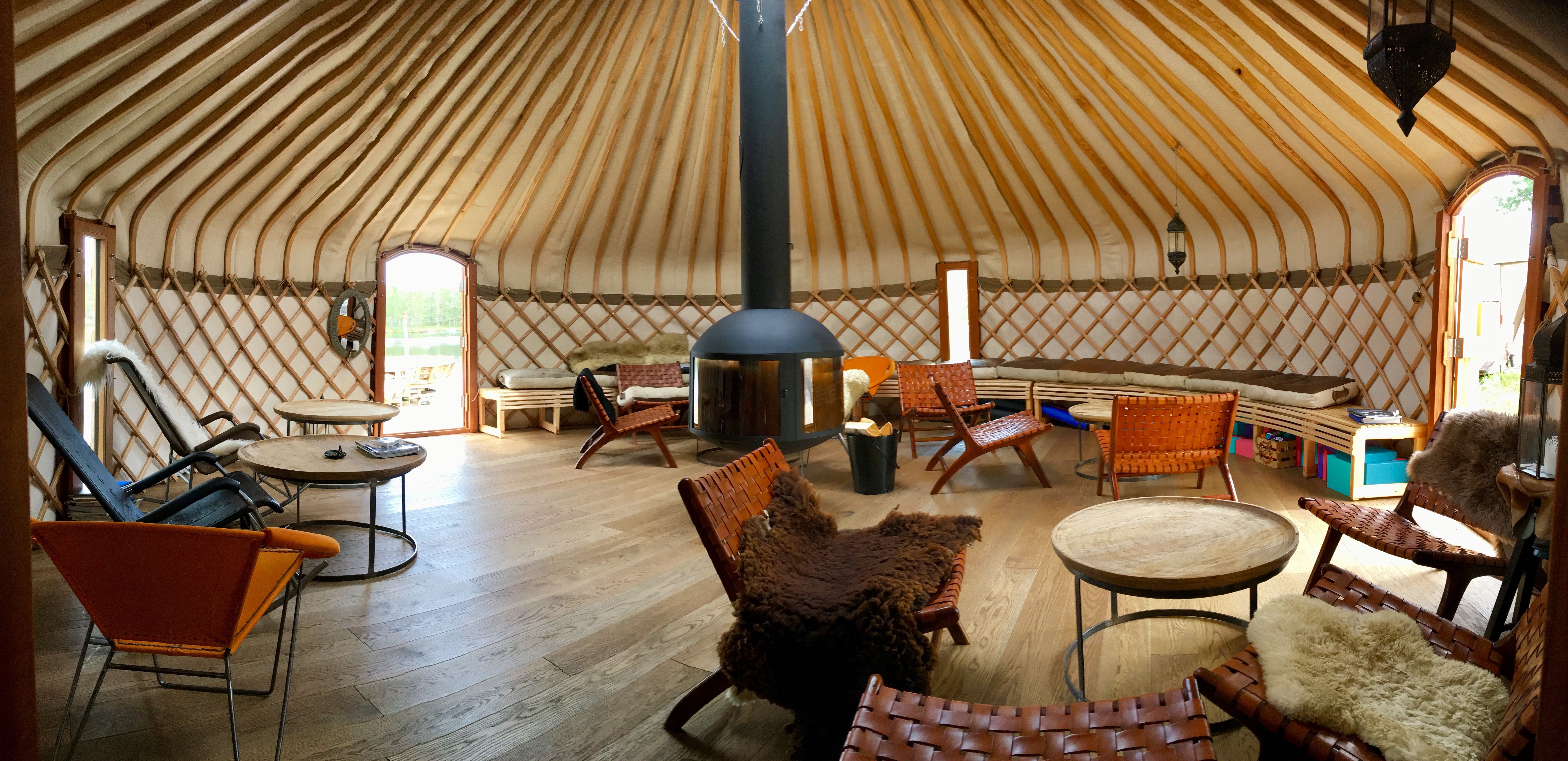 interior of the yurt at Canvas Hotel 