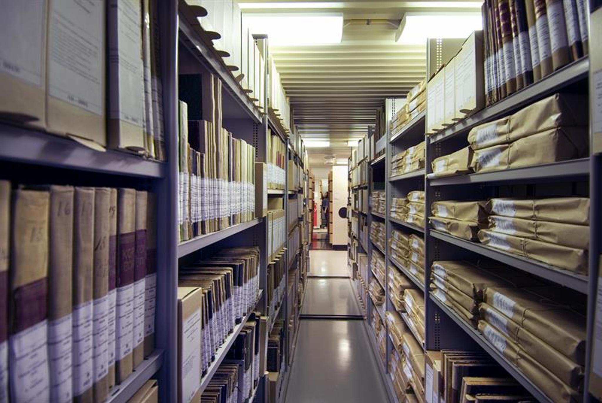 Shelves with archives