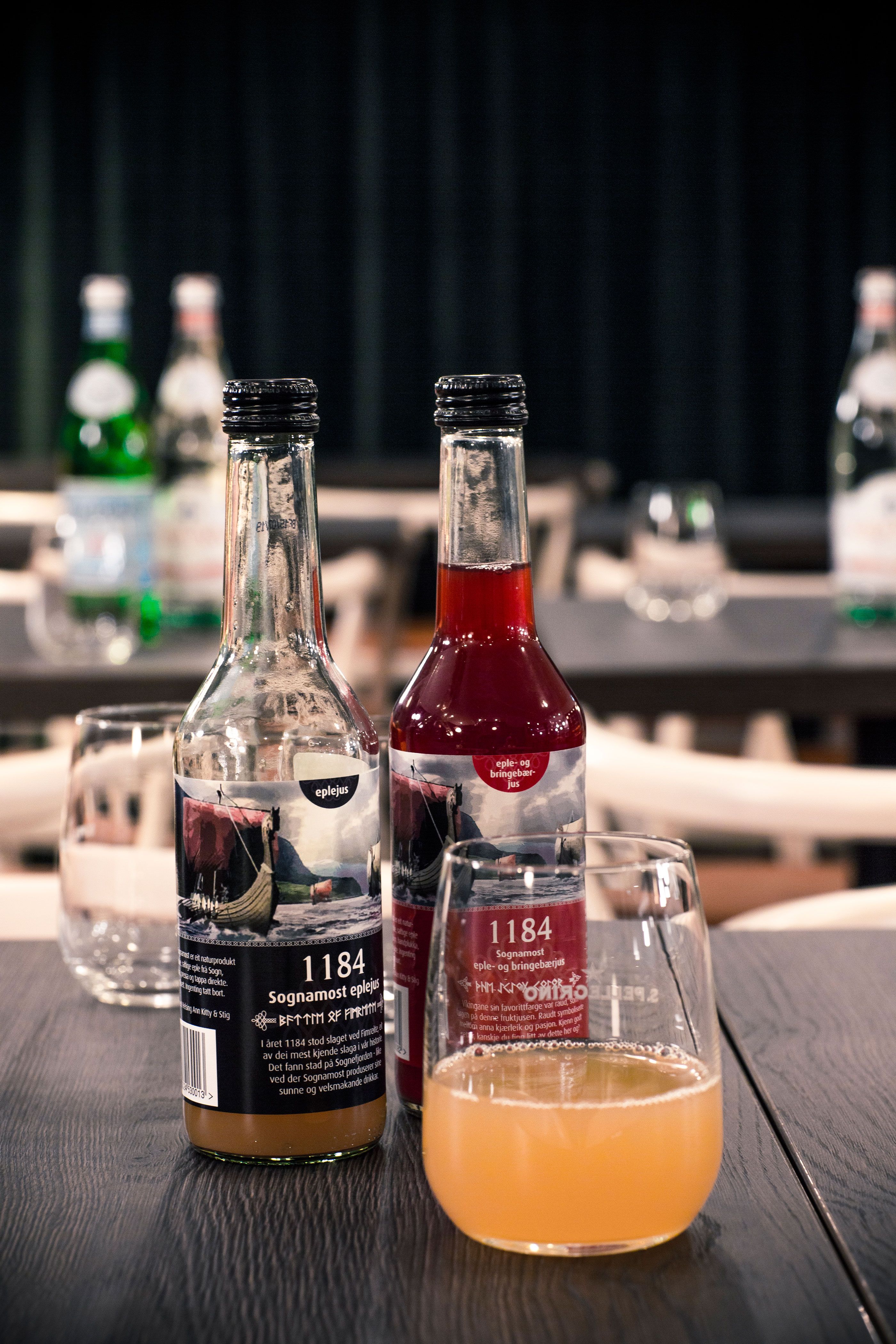 Detail photo of beverages on a table.