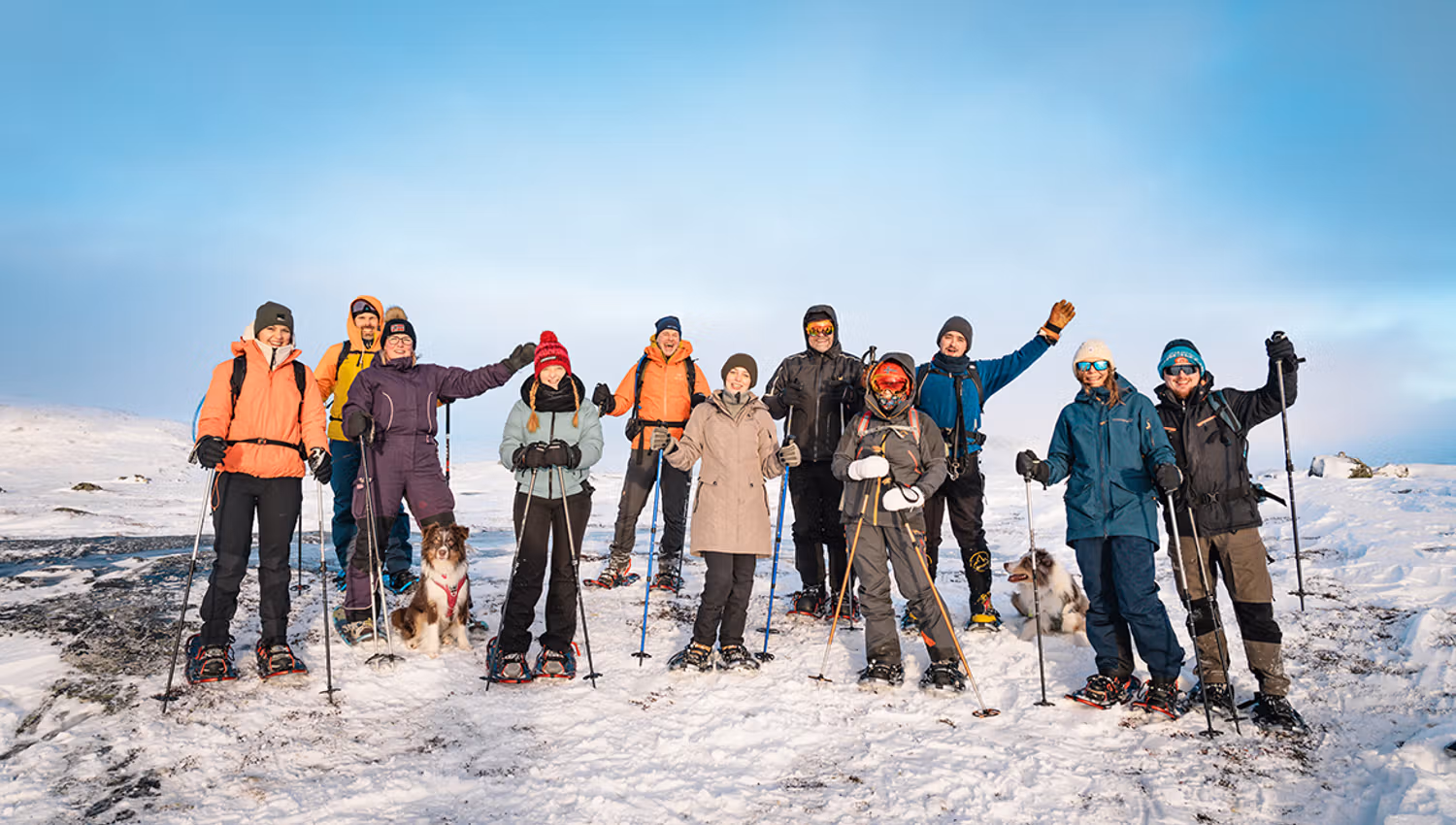 Group of snowshoers in Hardanger, ready for an adventure with breathtaking views.