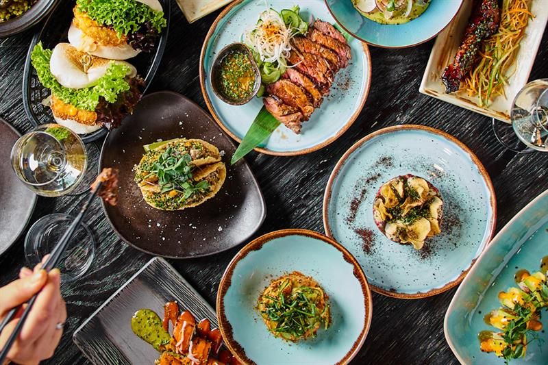 Detail of various dishes.