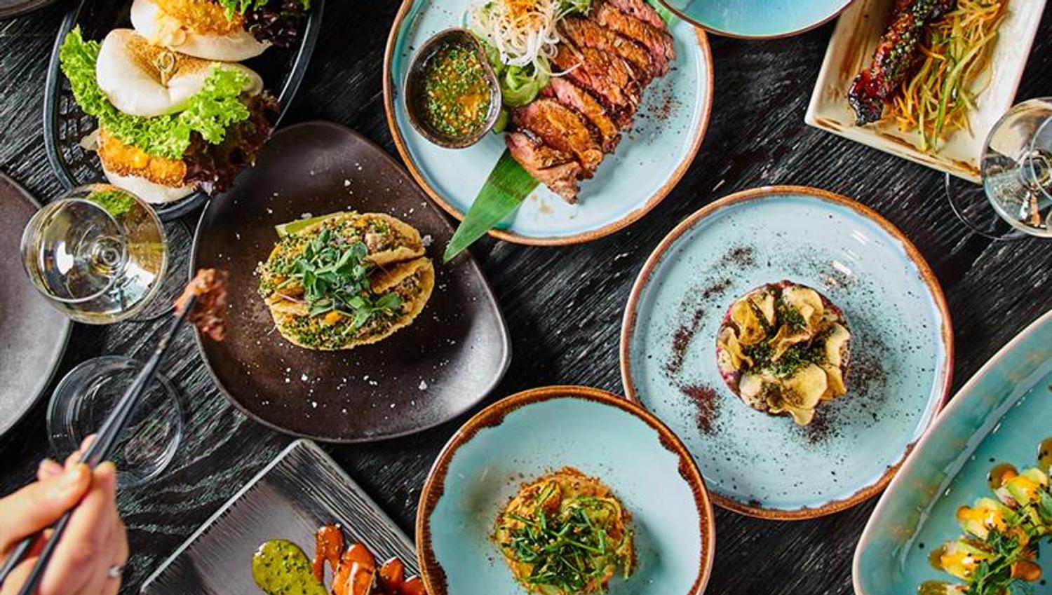 Detail of various dishes.