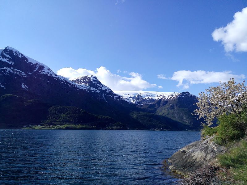 View of the Hardangerfjord and Folgefonna glacier from Stana Farm – nature’s own postcard scene.