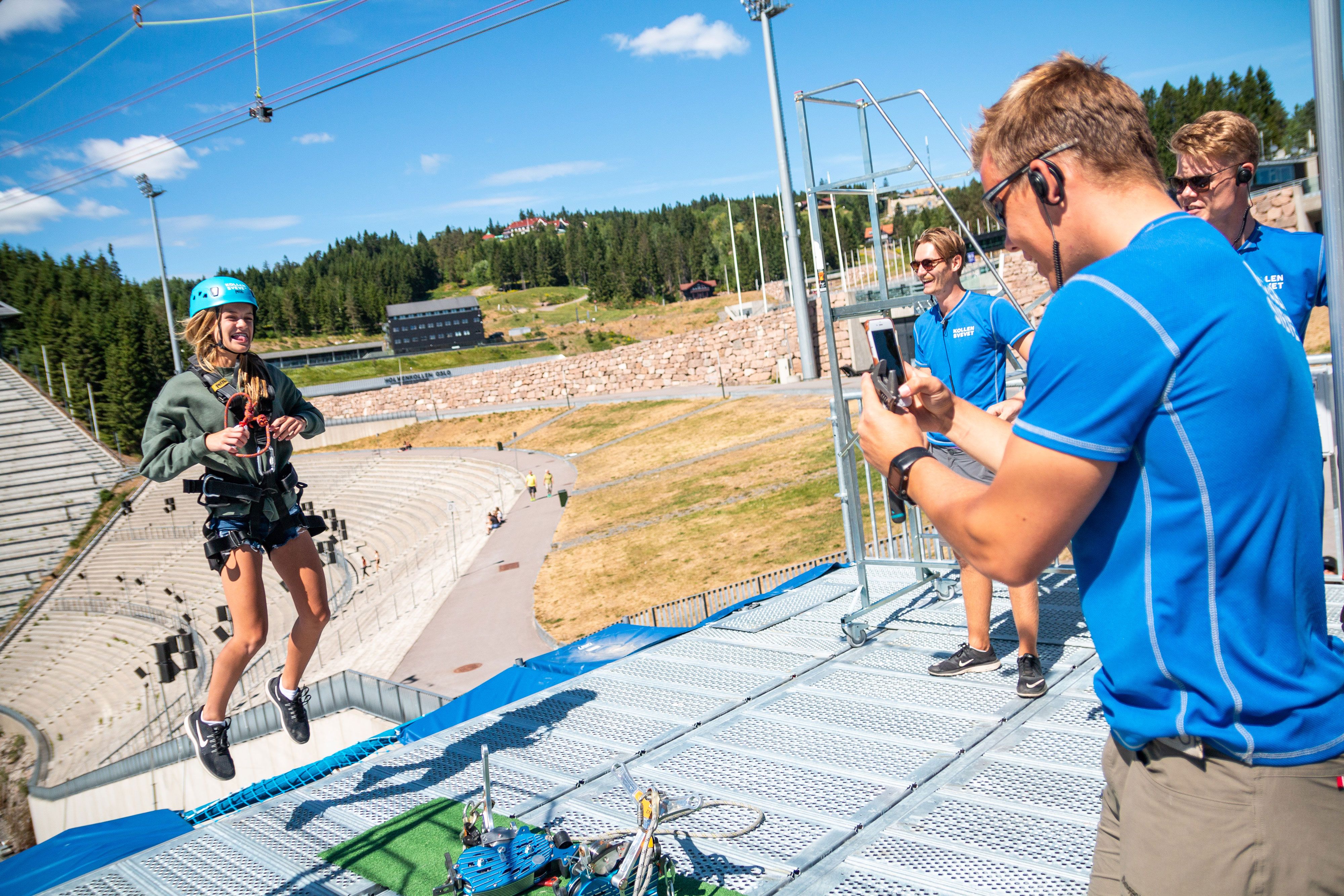 Ziplining at the bottom of the hill.