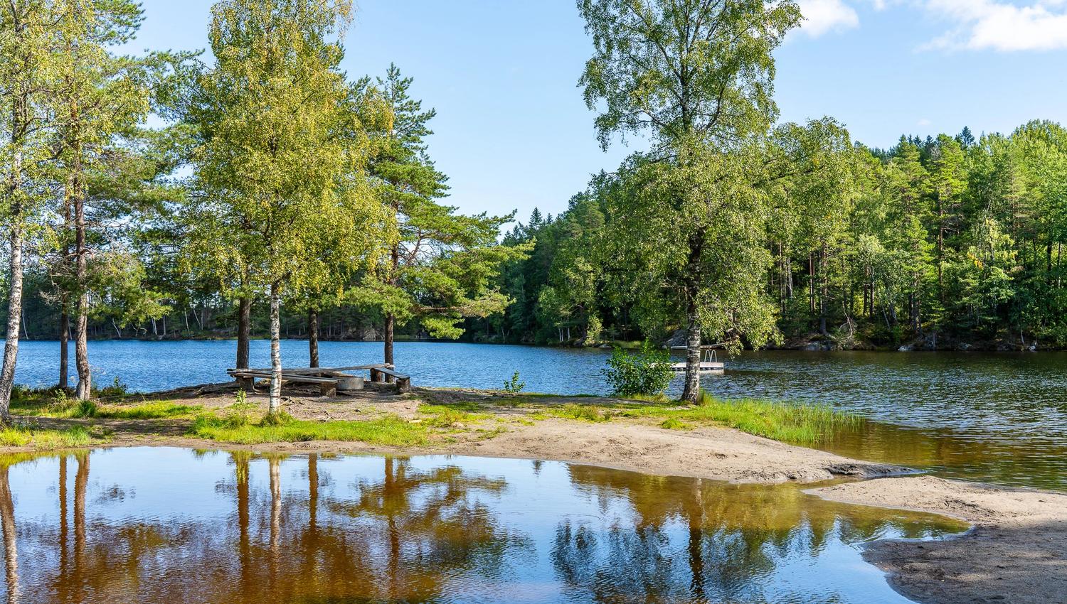 utsikt mot badeplassen