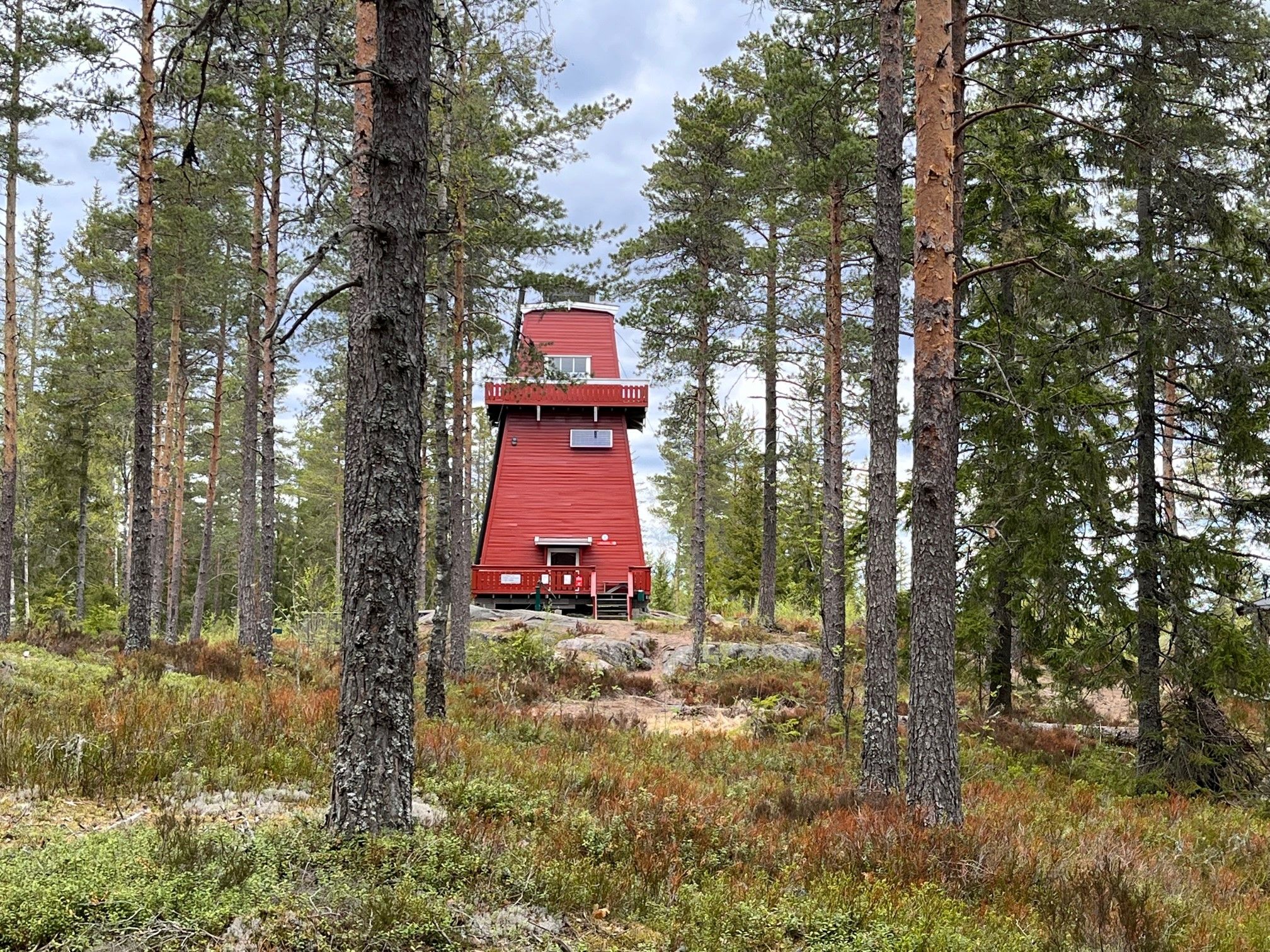 red tower far away