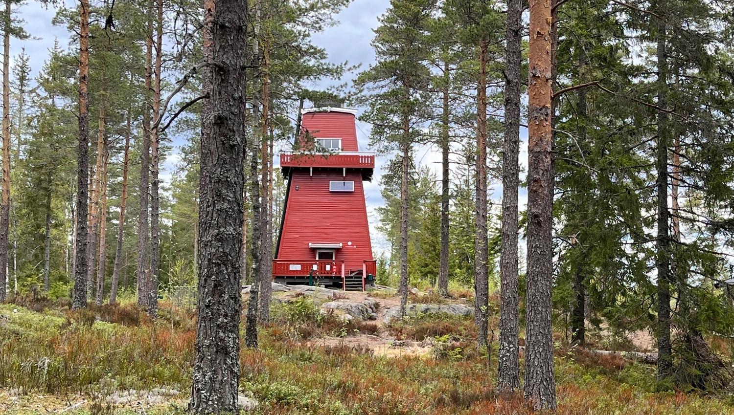 red tower far away