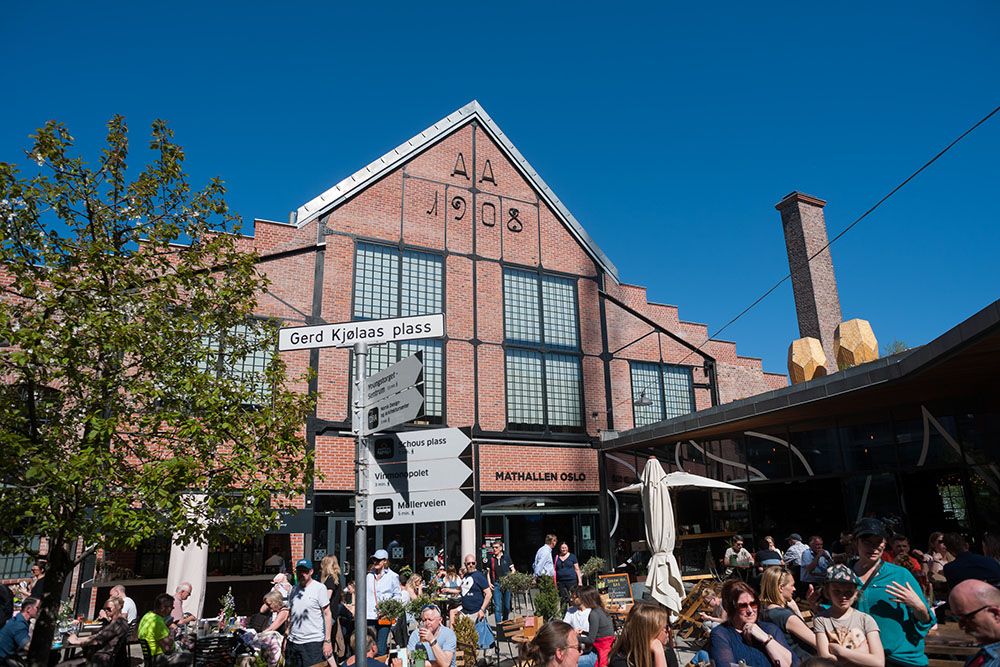 Mathallens fasade ut mot Vulkan