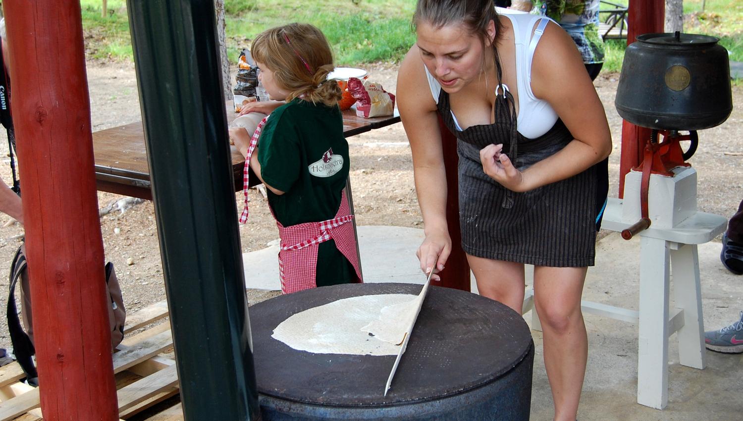 Baking cripsy flat bread at Holsingseteren summer mountain farm