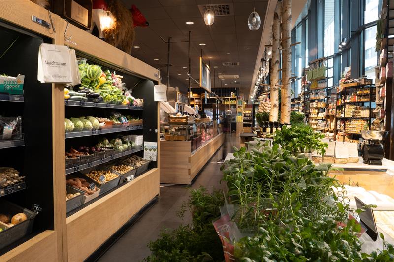 Store interior with a variety of merchandise on display