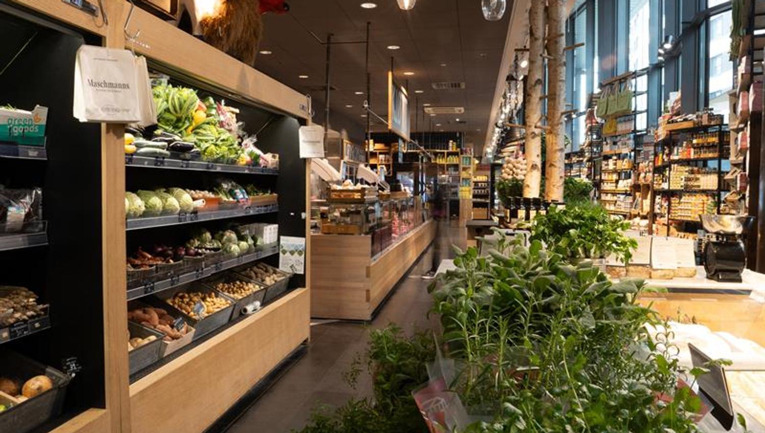 Store interior with a variety of merchandise on display