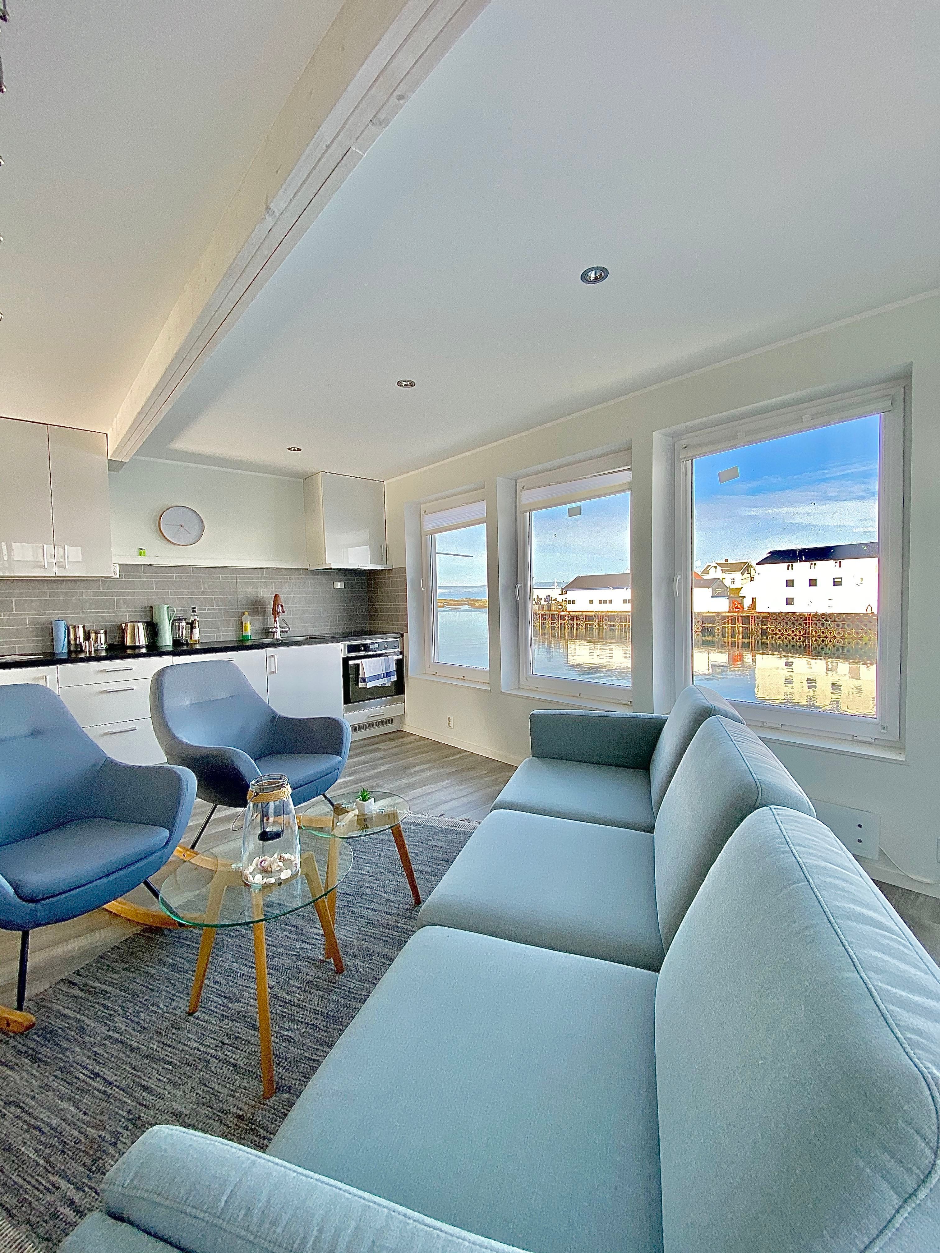 Livingroom in the apartments, with a beautiful view!