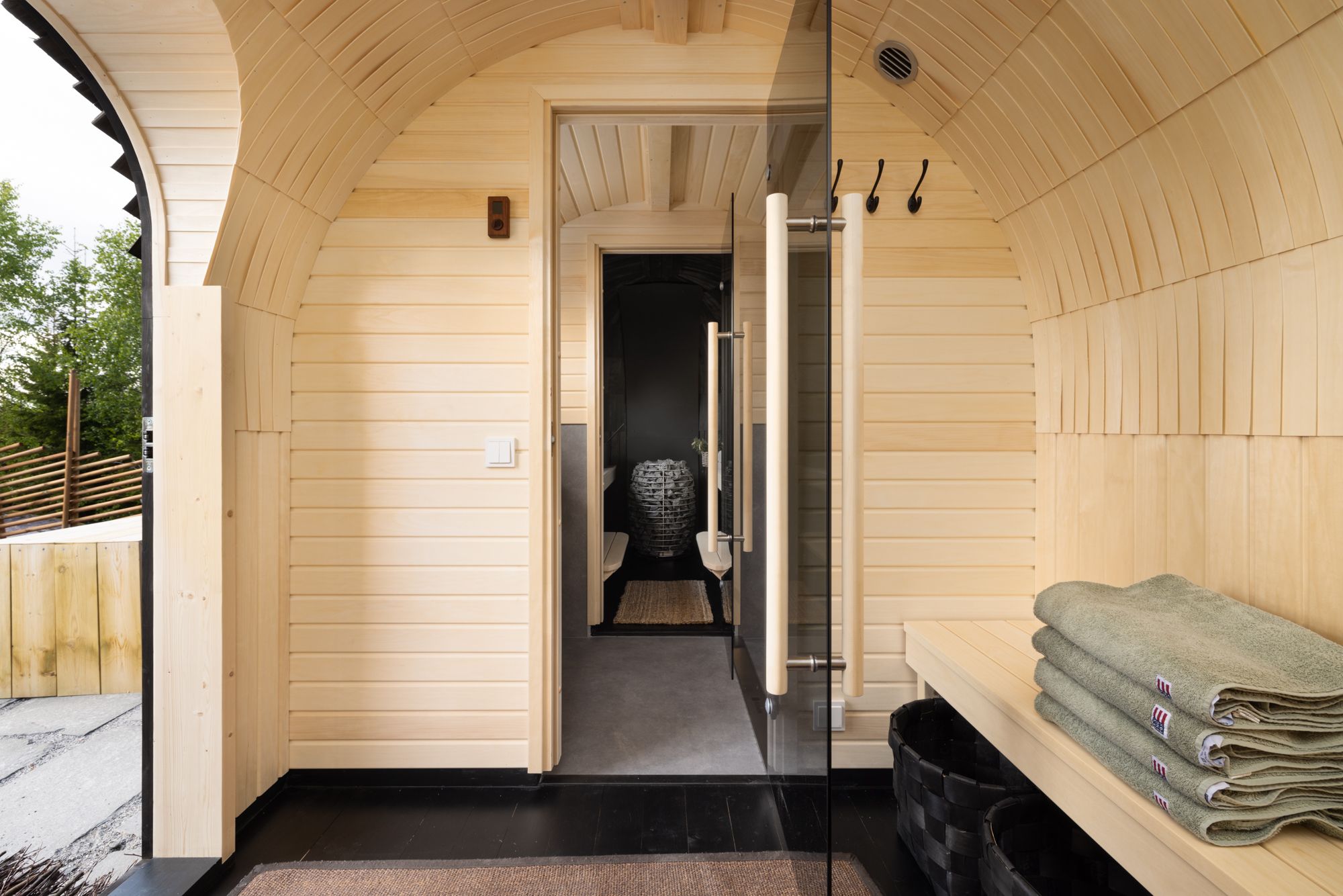 Inside the sauna. 