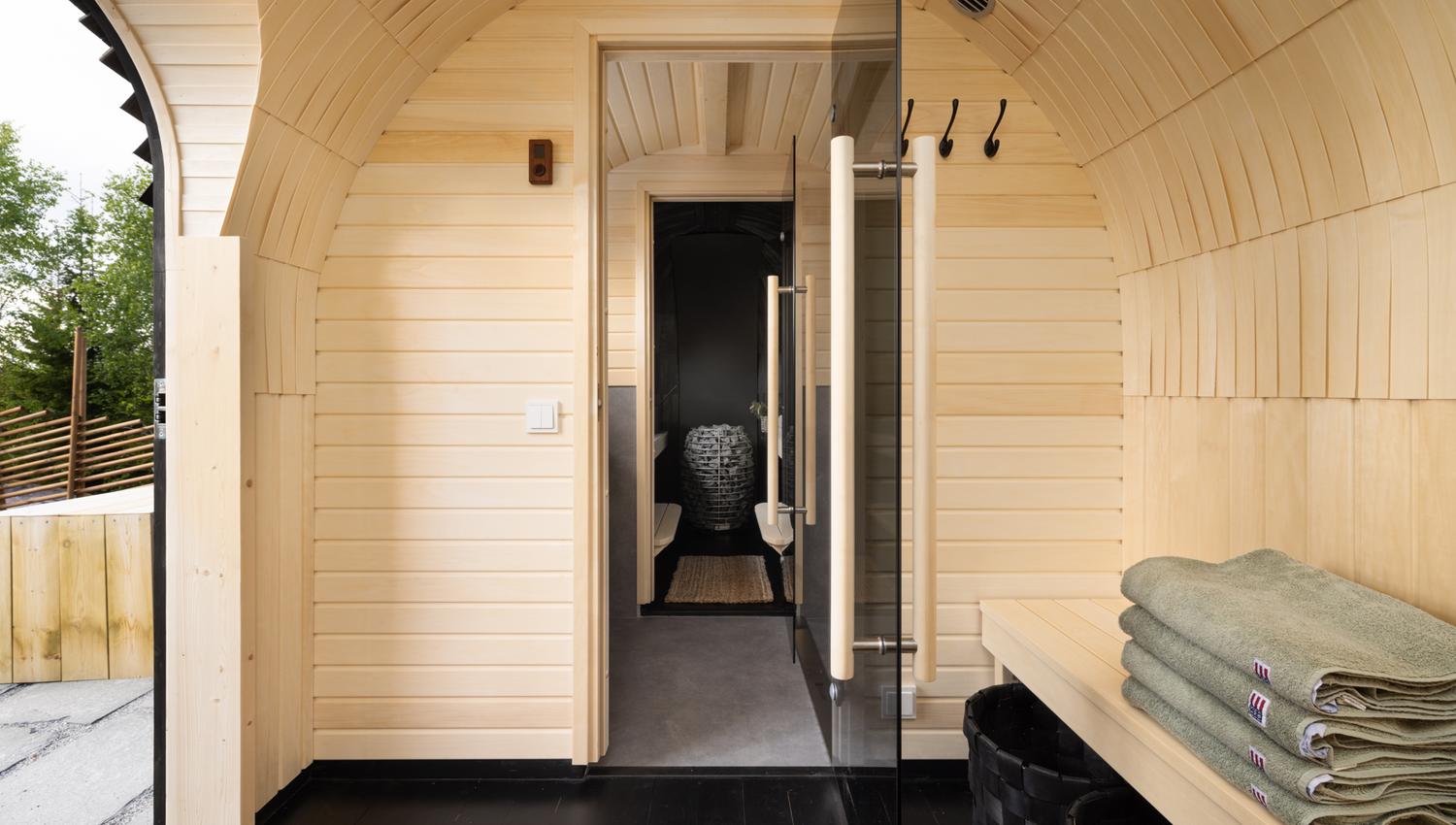 Inside the sauna.