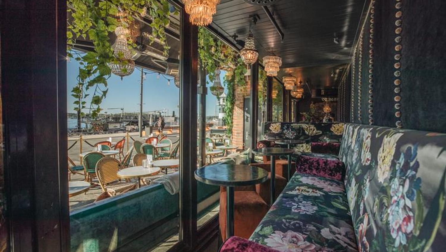 Indoor terrace with a view.