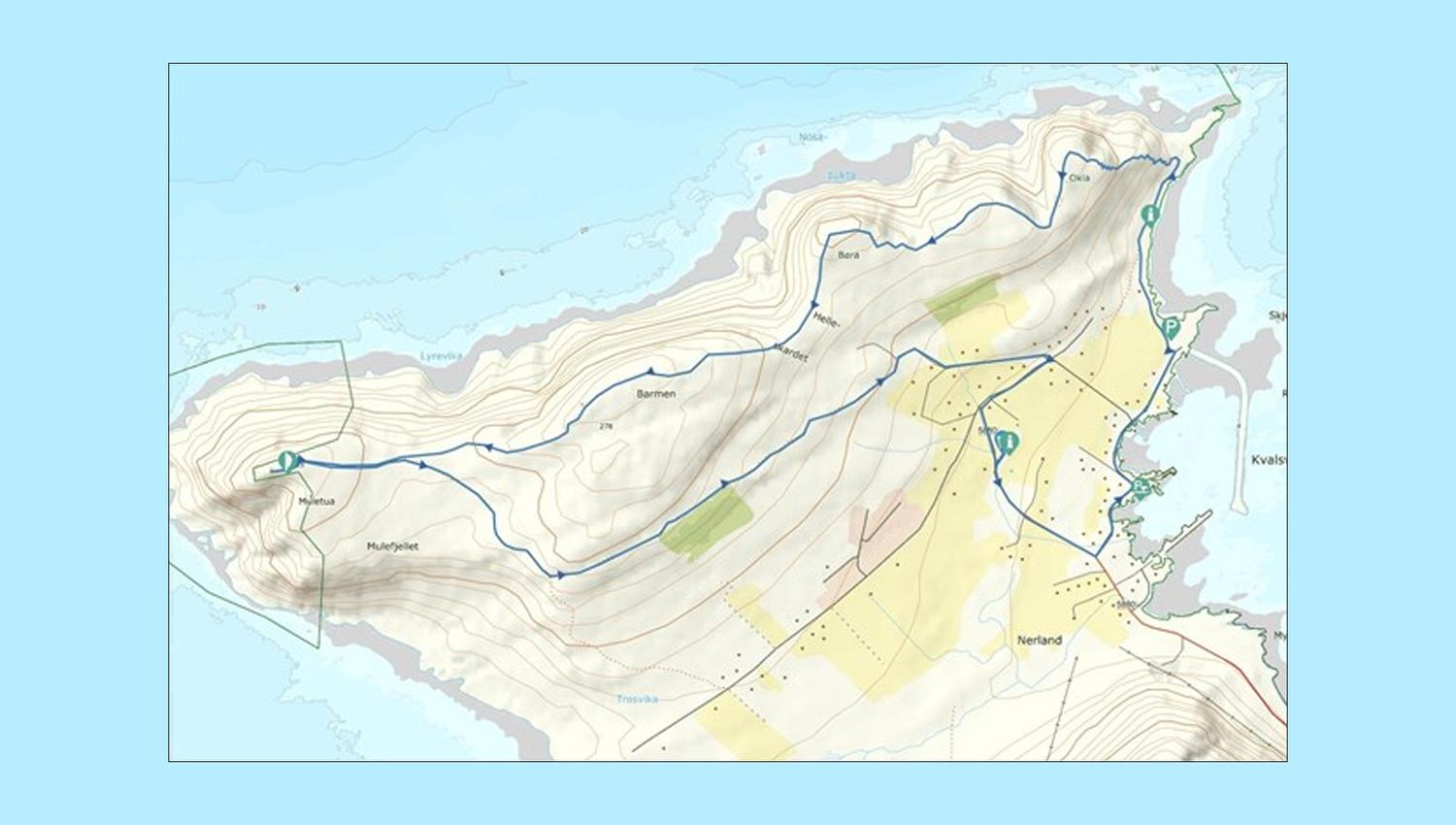 Rutekart over Kvalsvikryggen