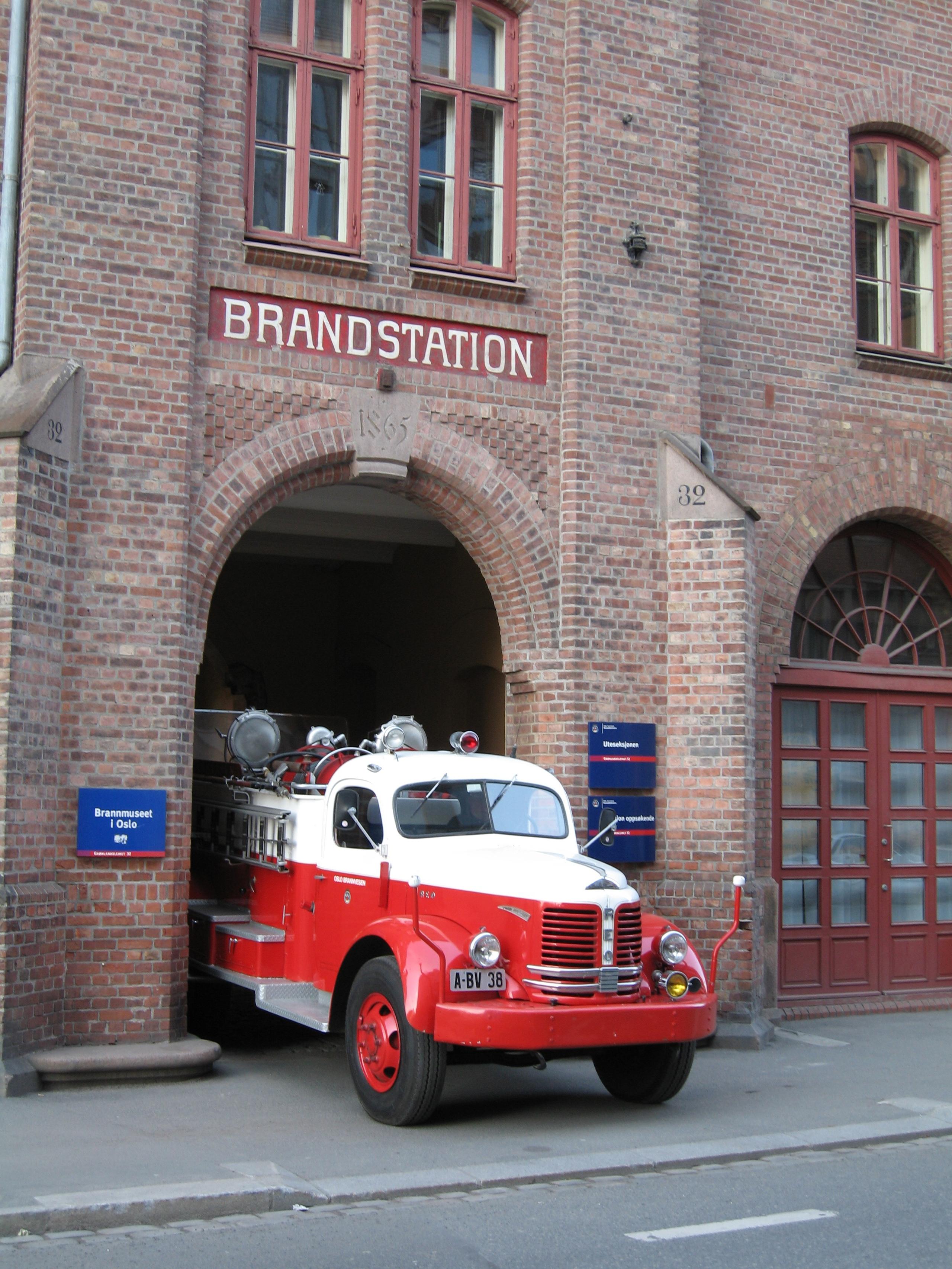 Exterior photo of the museum with a veteran fire truck.