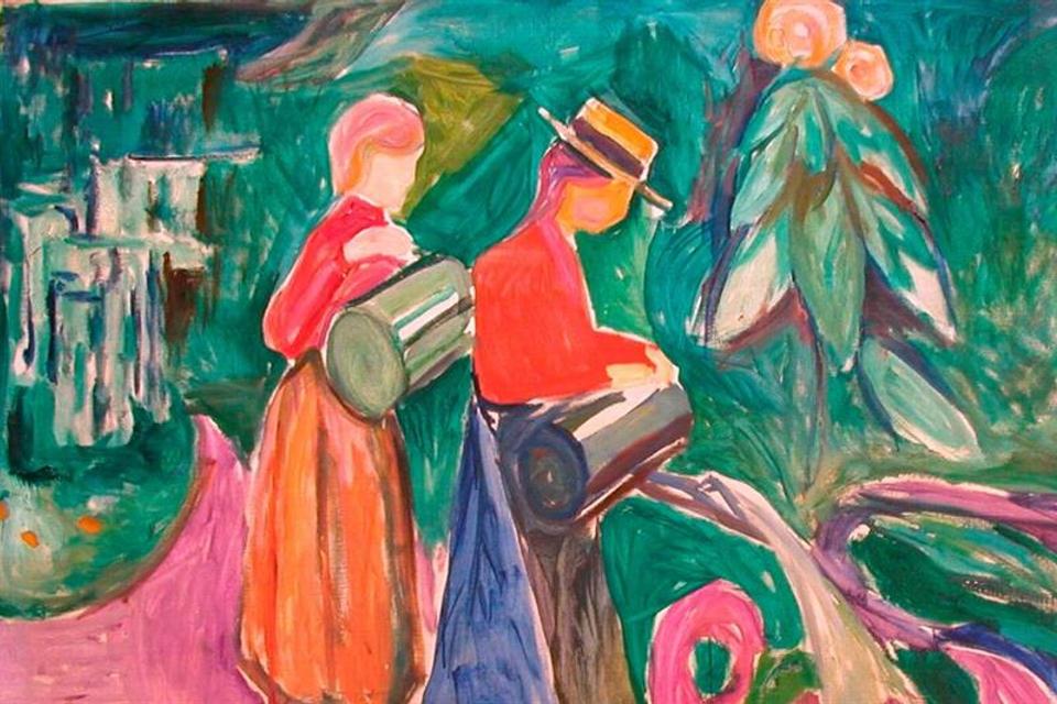 Edvard Munch, Piker som vanner blomster (Freiafrisen IV), 1922, olje på lerret. Foto: © NIKU