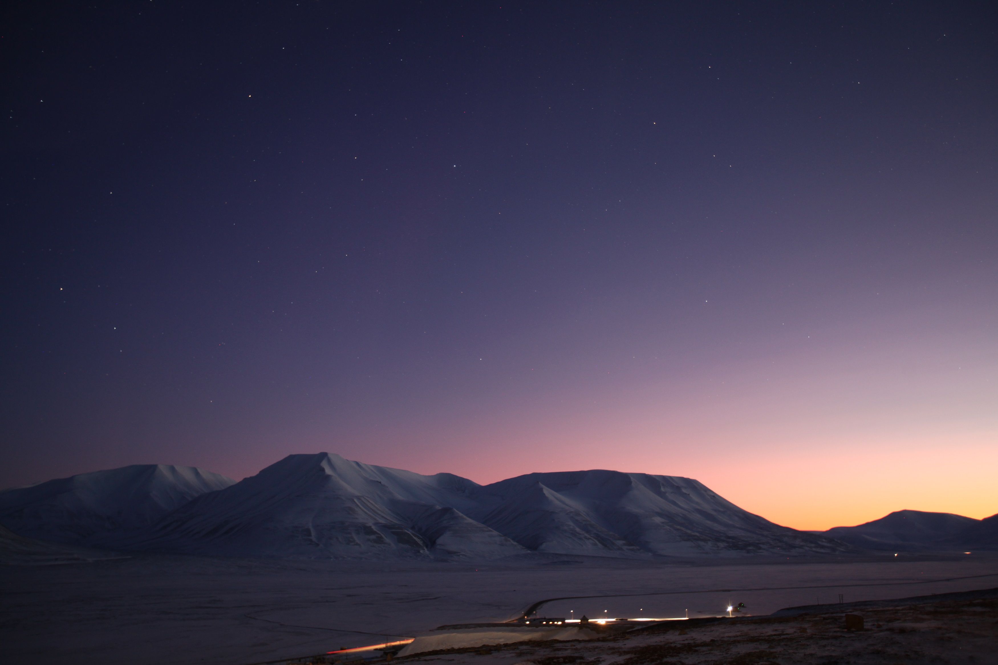 Dusk / twillight lighting conditions over a mountainous landscape