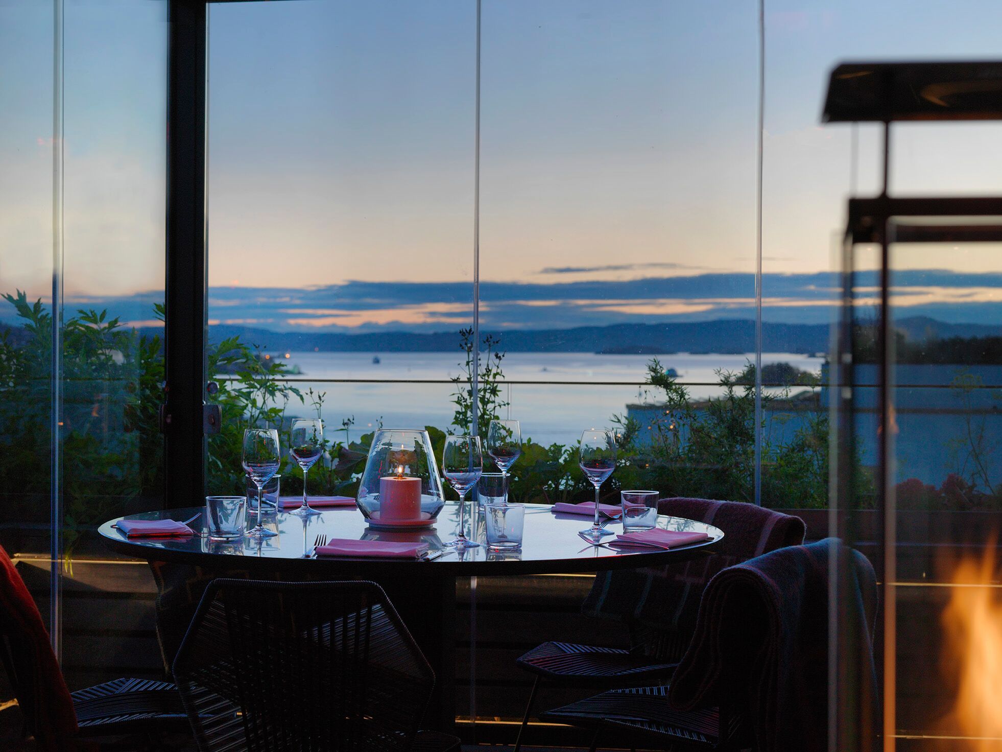 view over the oslofjord at sunset