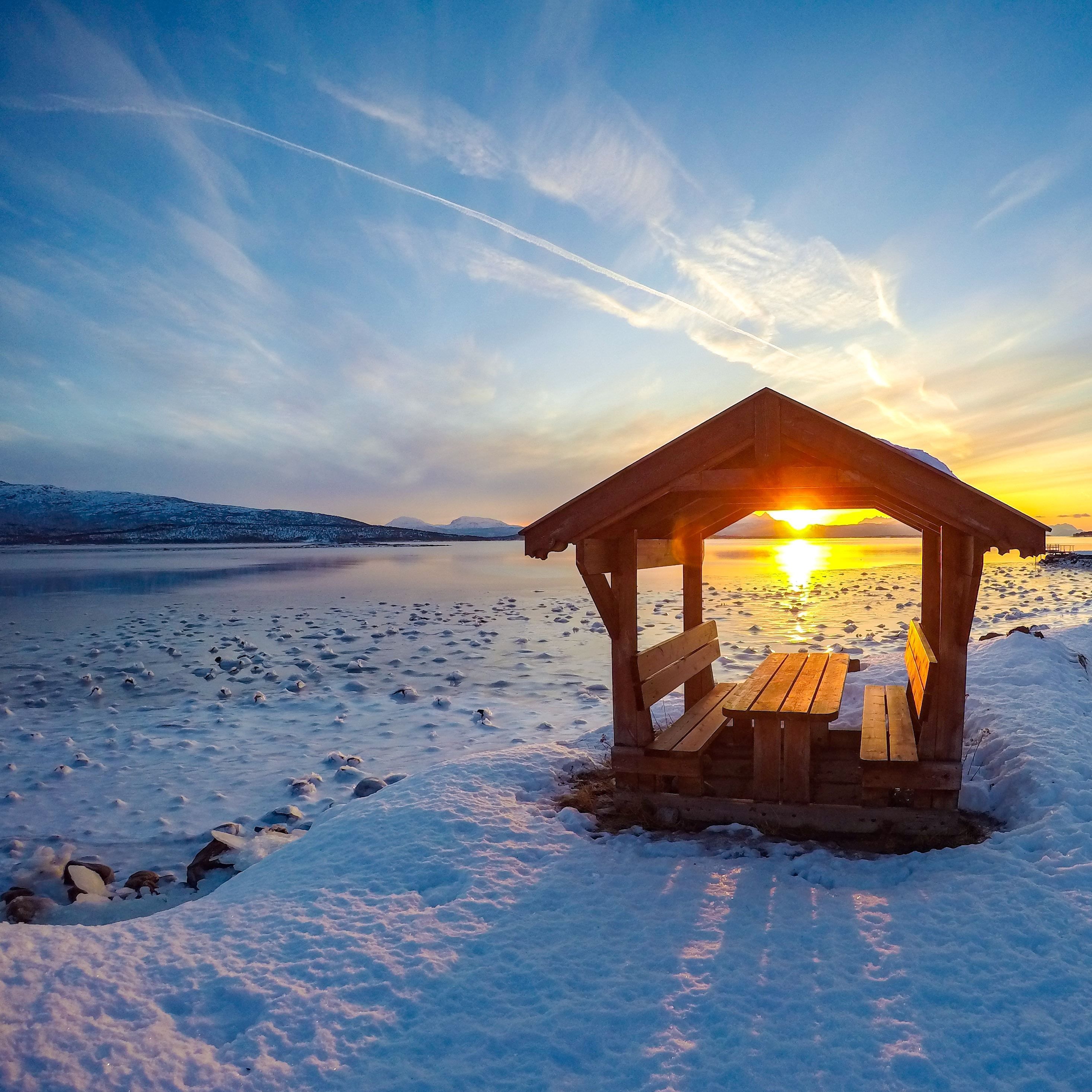 winter image with sunset