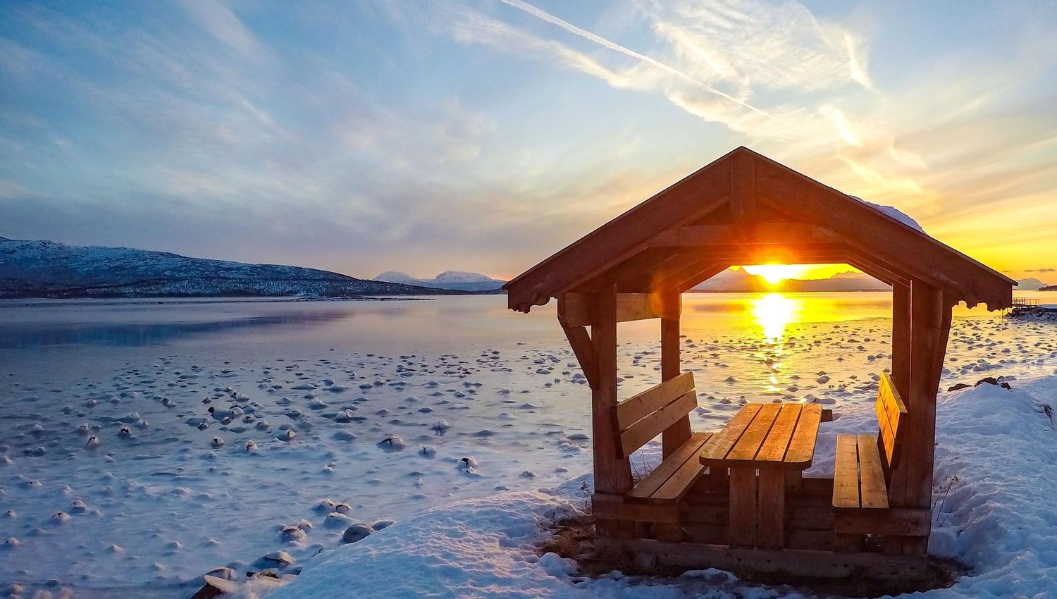 winter image with sunset