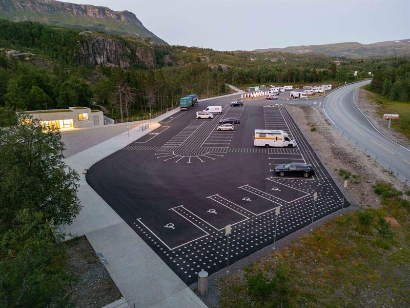 A drone photo of the new parking lot at Fossatromma.
