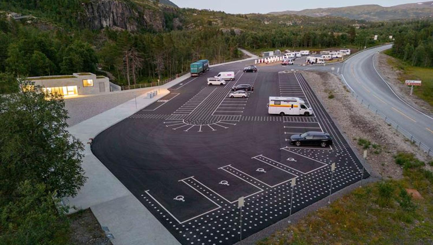 A drone photo of the new parking lot at Fossatromma.