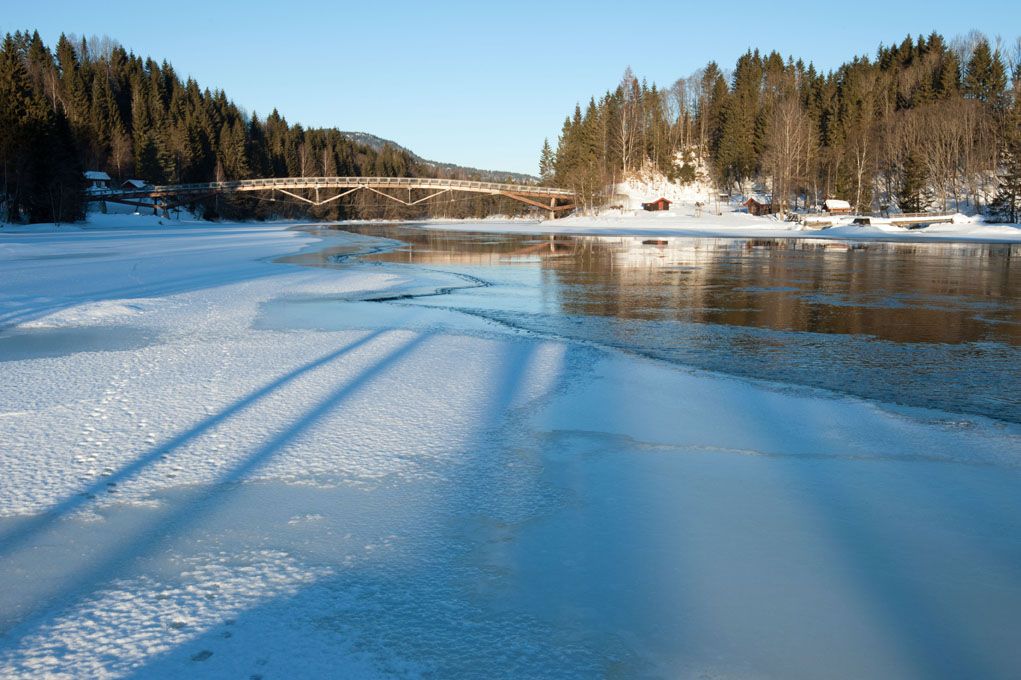 The river in winter, where there is ice on it