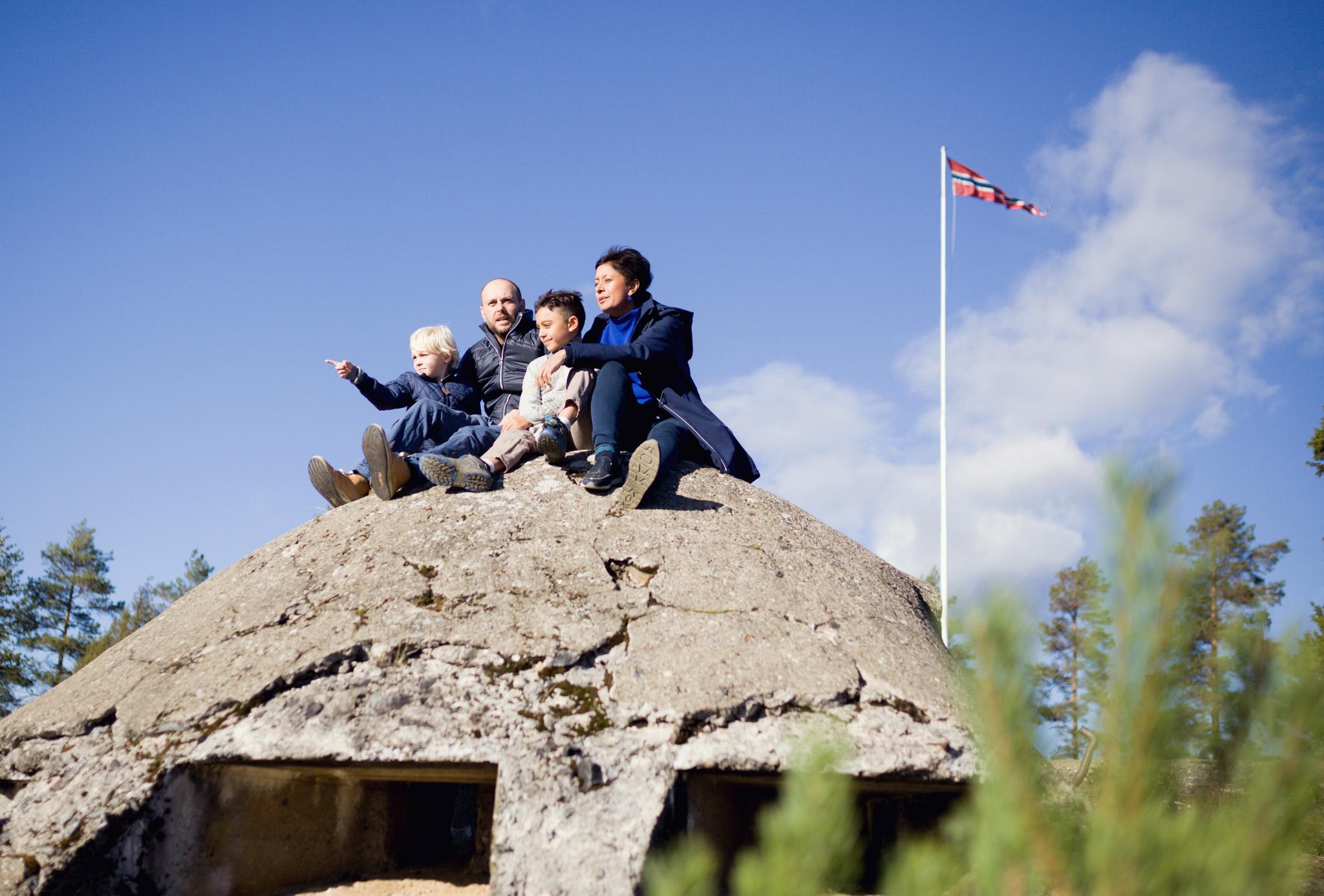 family sitting on the fort