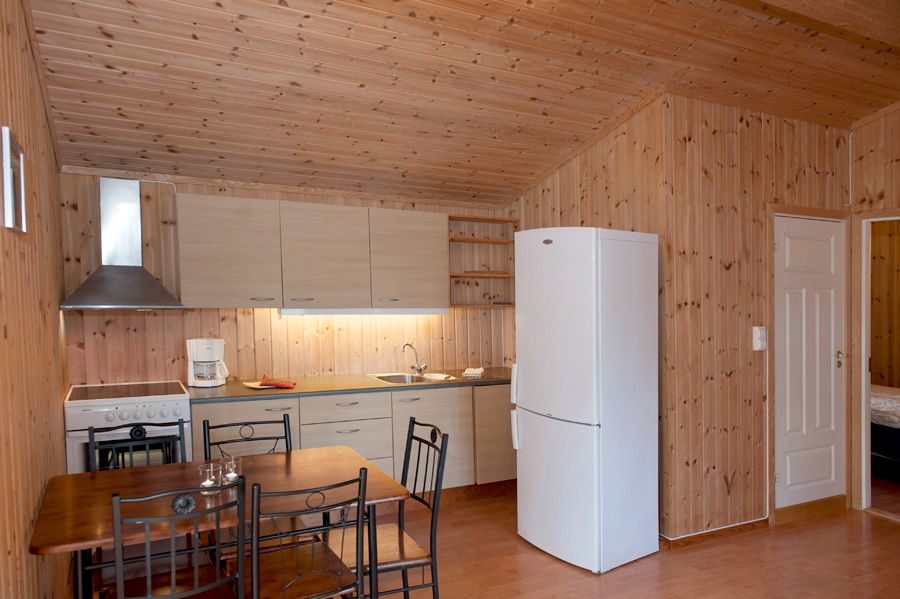 Kitchenette, fridge and dining area