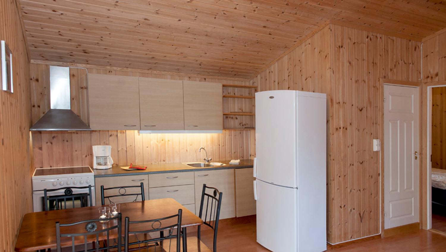 Kitchenette, fridge and dining area