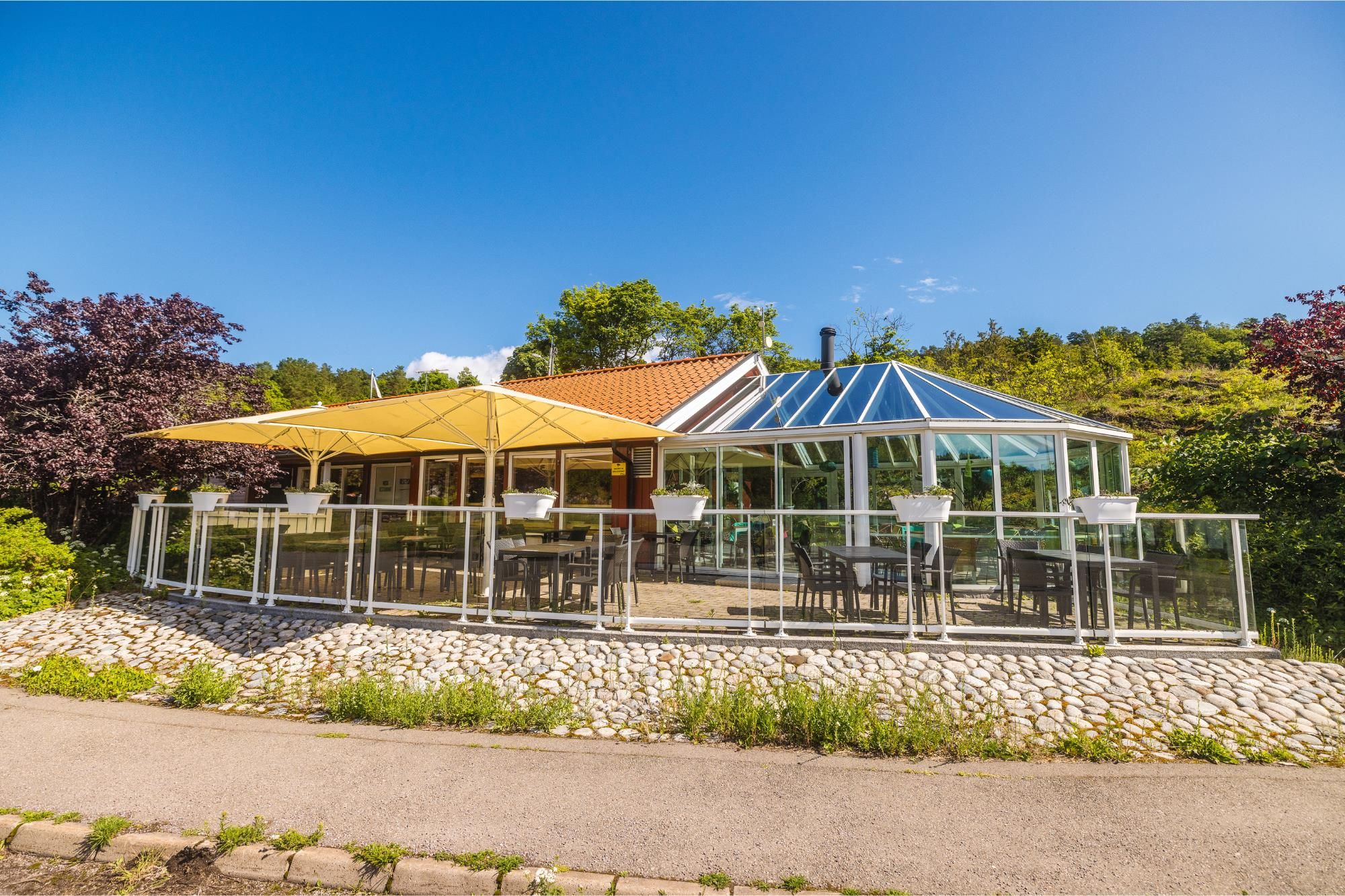 The reception and café has a large outdoor sitting area