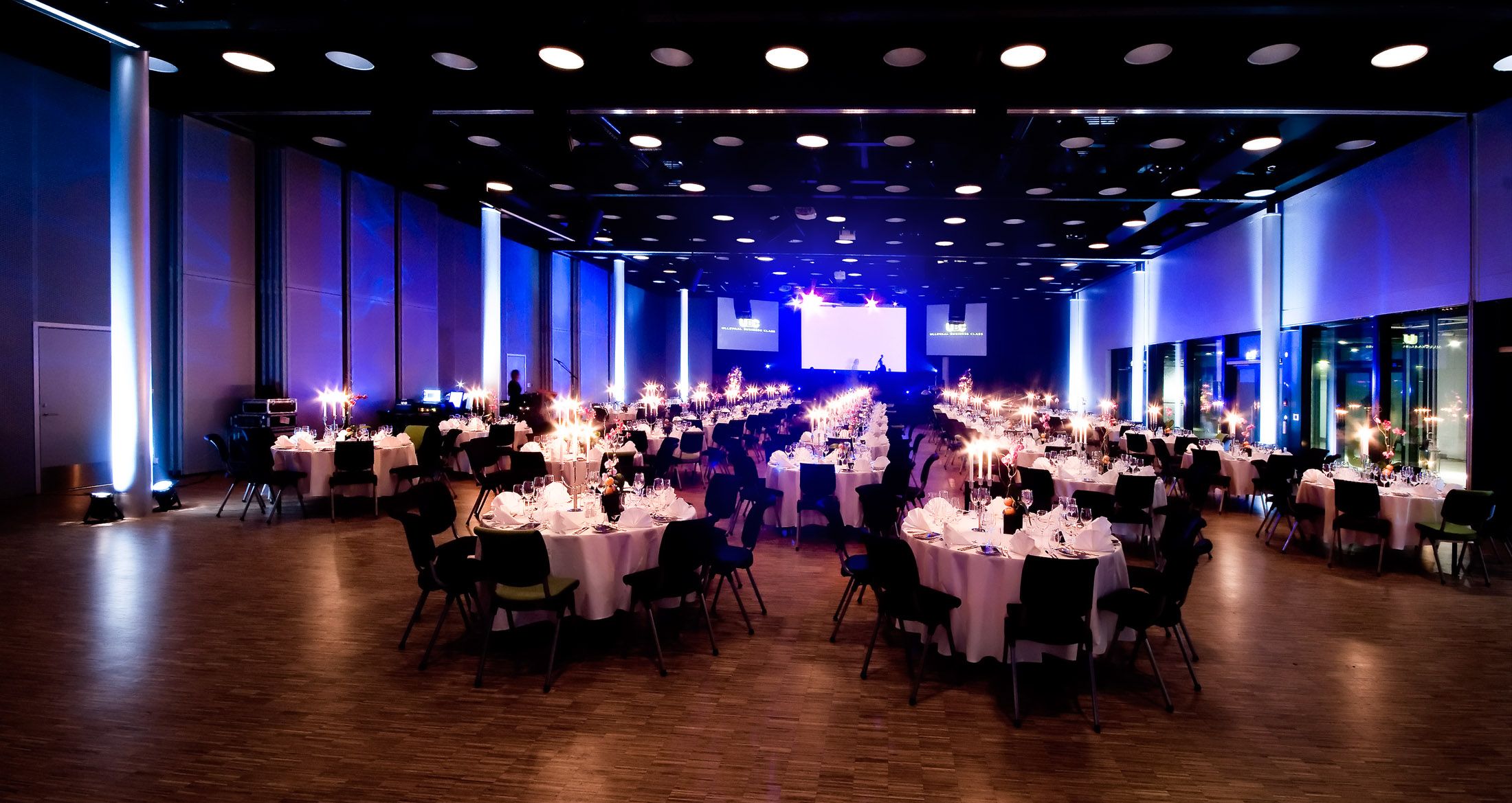 Tables set for dining.