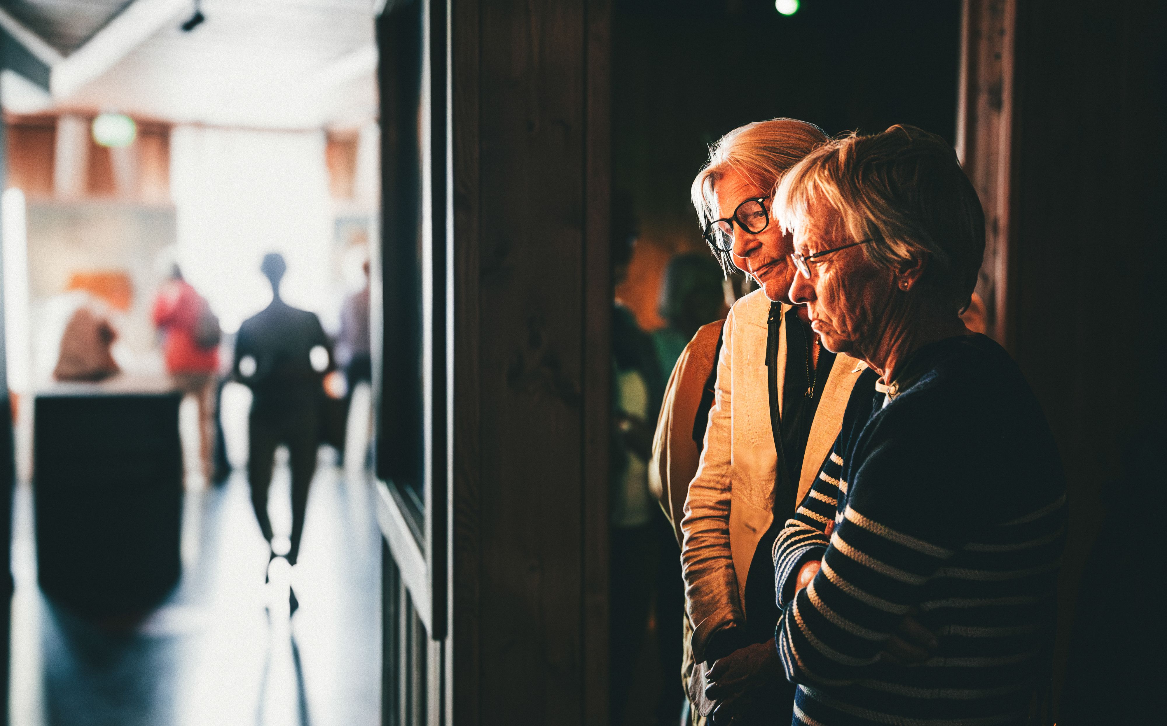 Two ladies watching the exhibit